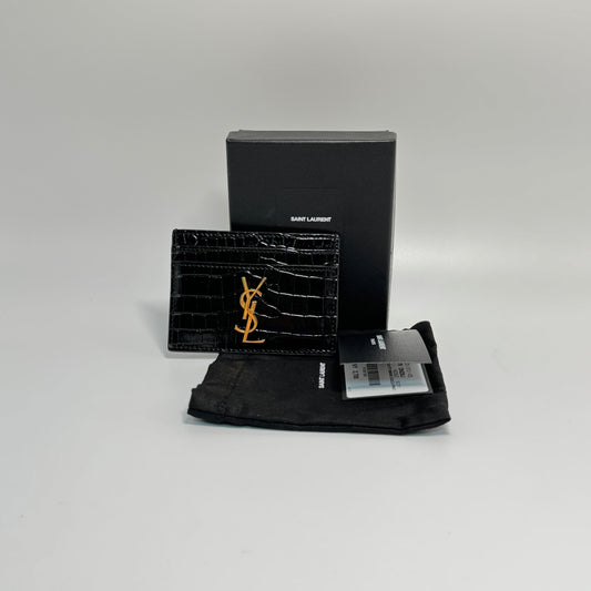 CASSANDRE card case in crocodile-embossed shiny leather