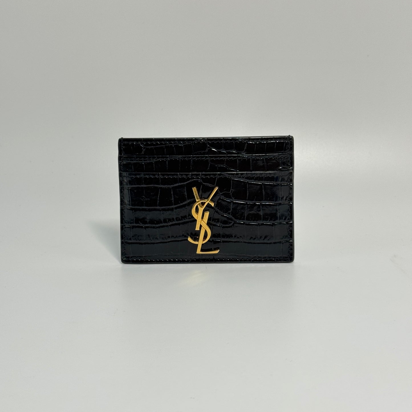 CASSANDRE card case in crocodile-embossed shiny leather