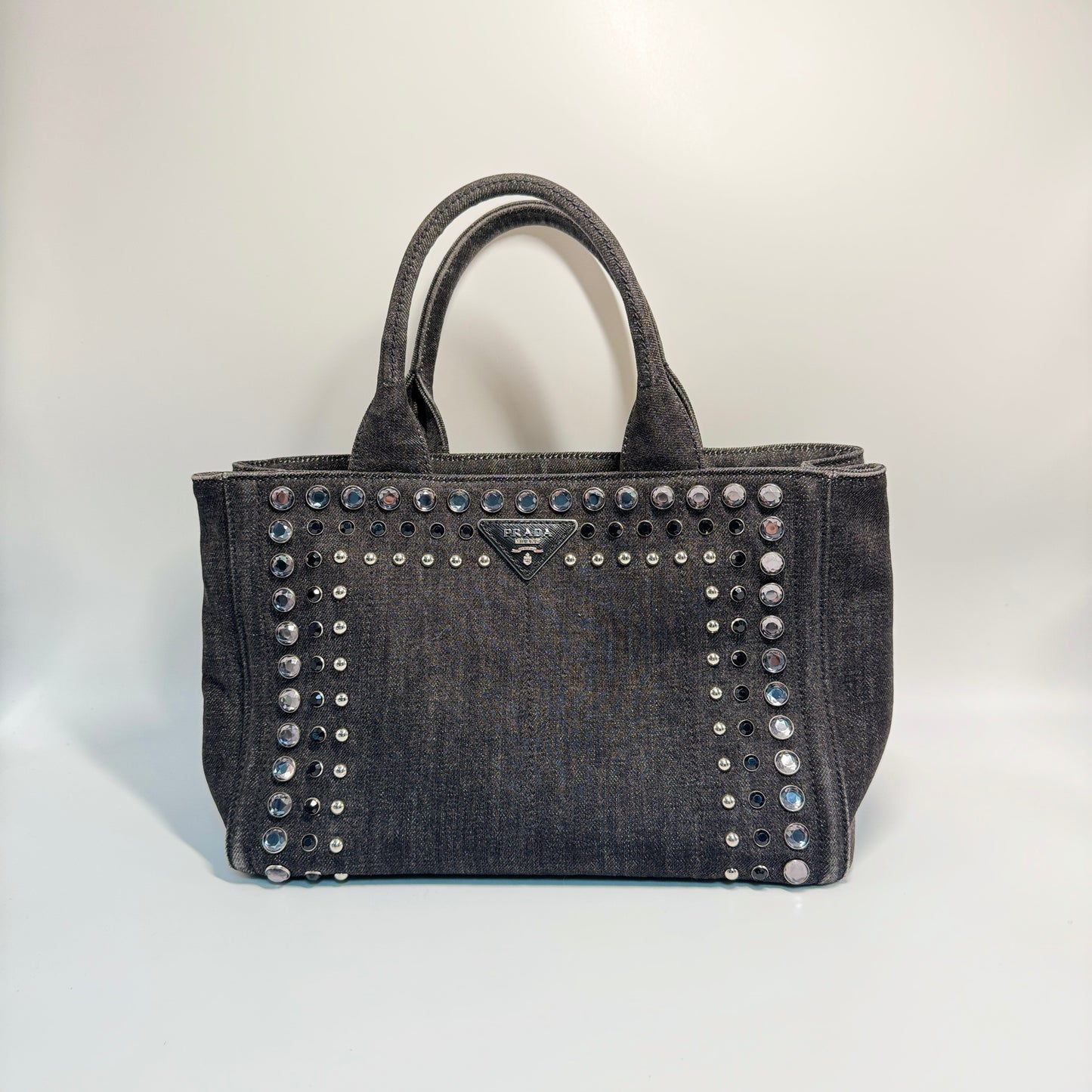 Logo Plate 2WAY Studded Shoulder Bag Grey