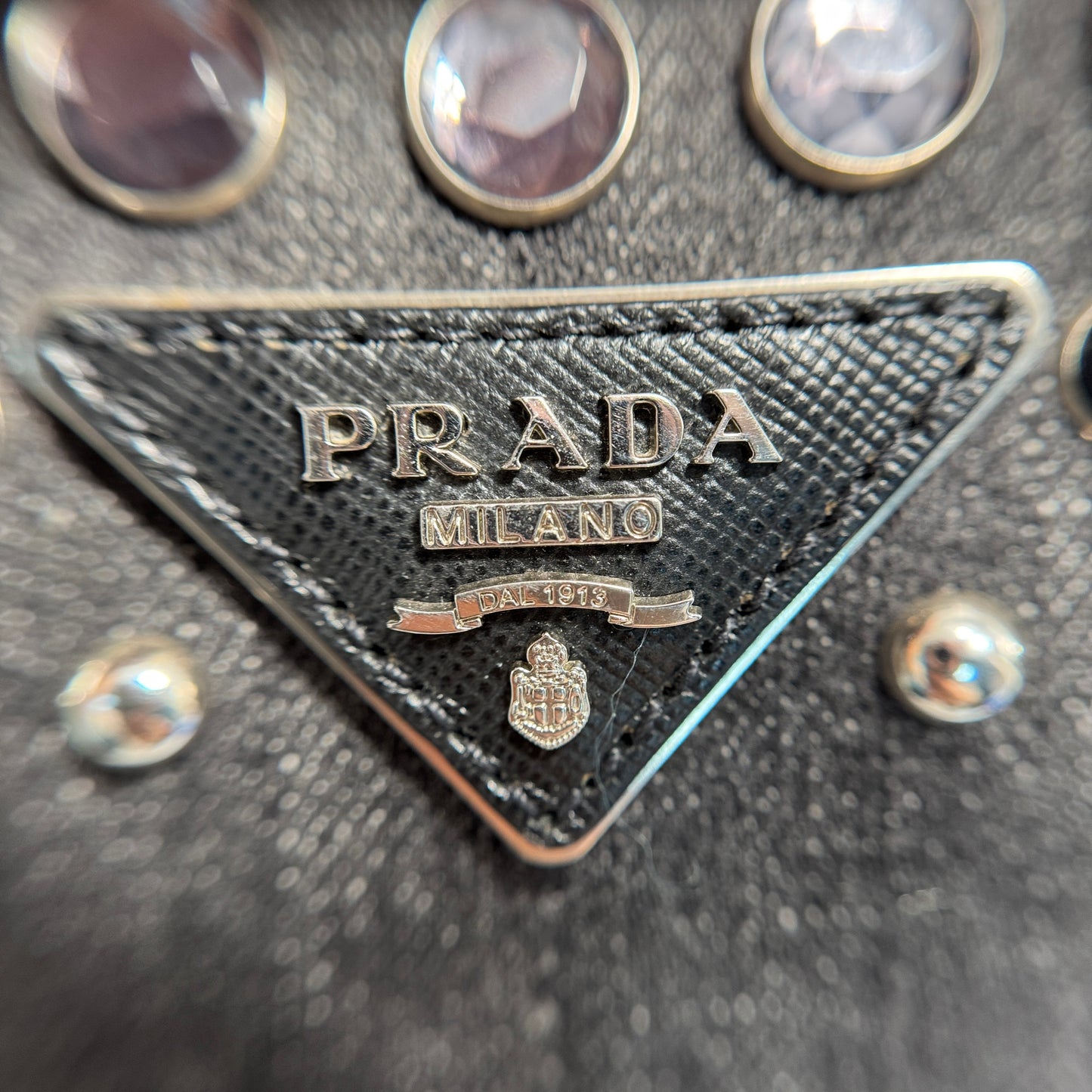 Logo Plate 2WAY Studded Shoulder Bag Grey