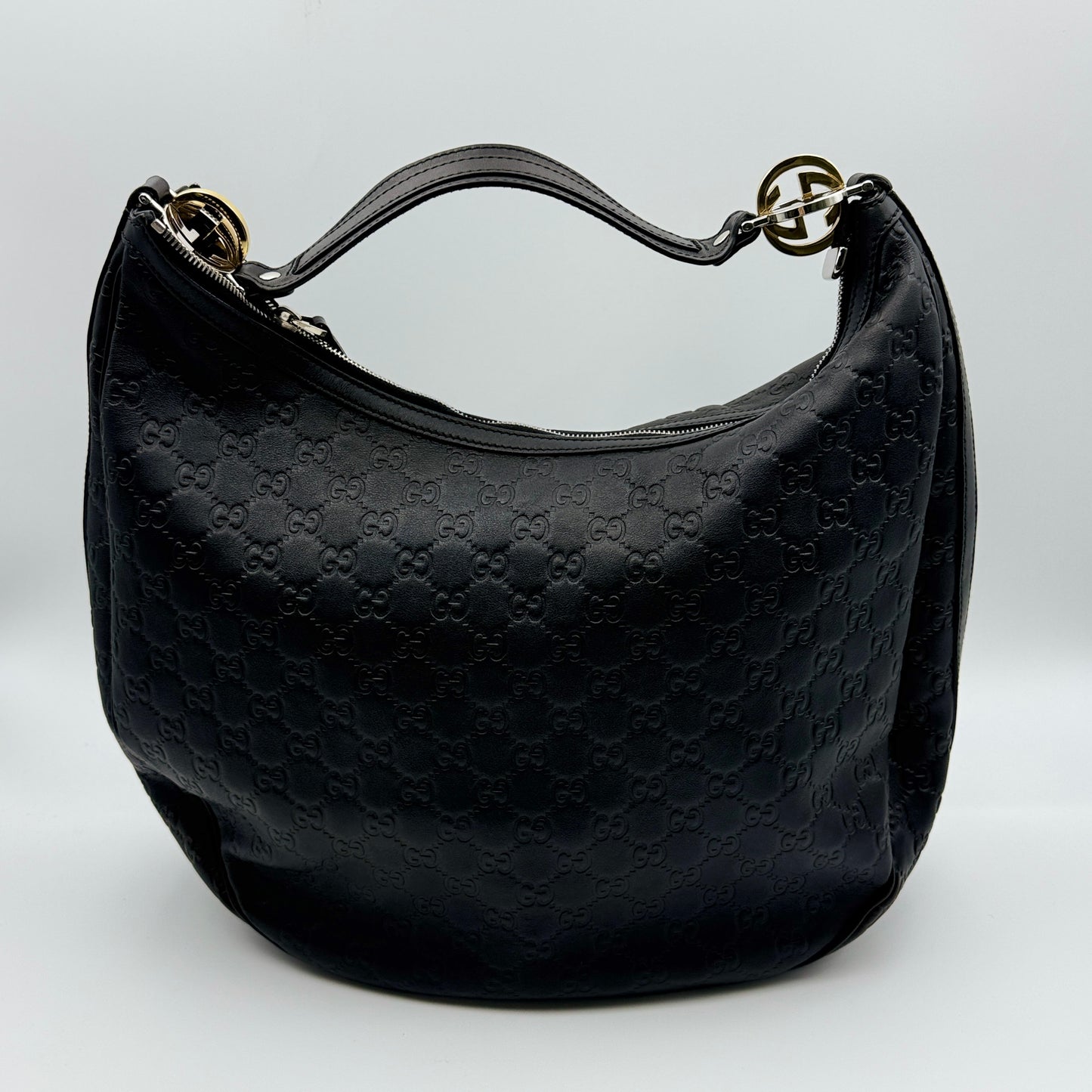 Gucci Black Guccissima Leather Medium GG Twins Hobo