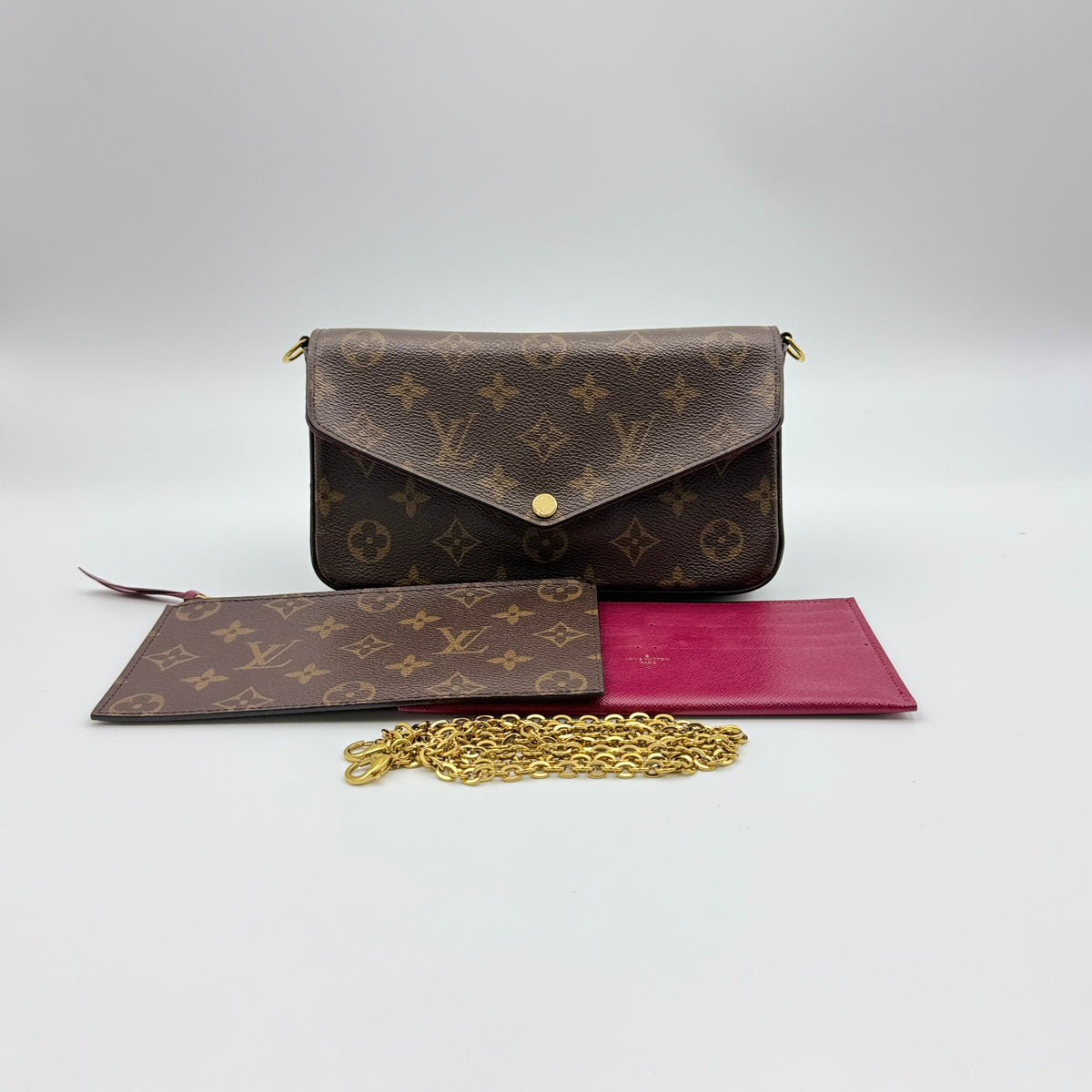 Louis Vuitton Monogram Pochette Felicie Chain Wallet Fuchsia