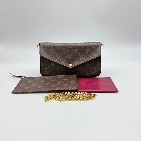 Monogram Pochette Felicie Chain Wallet Fuchsia