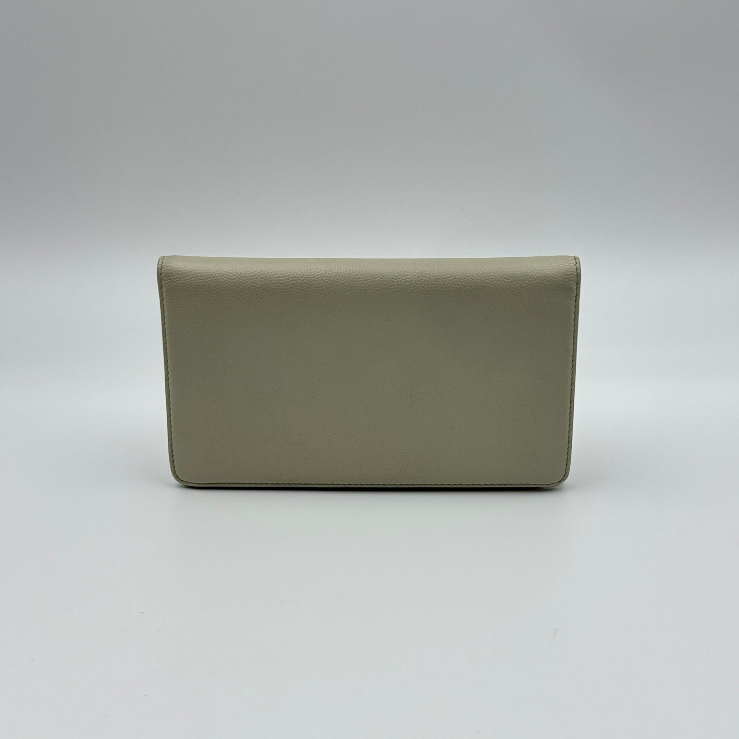CC Logo Bifold Long Wallet Grained Calfskin Leather White