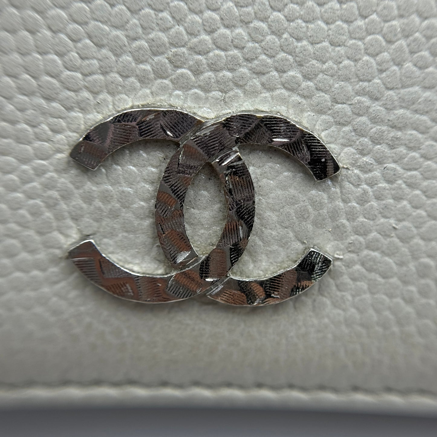 CC Logo Bifold Long Wallet Grained Calfskin Leather White