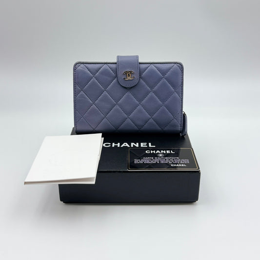 Chanel CC French Wallet in blue quilted leather