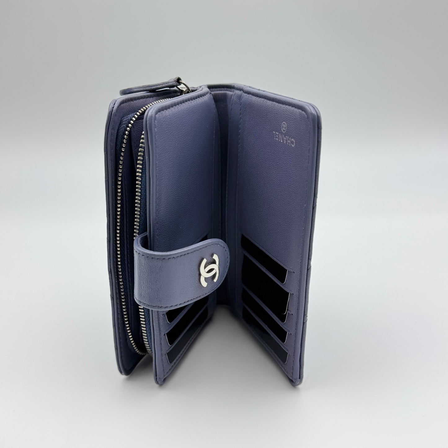 Chanel CC French Wallet in blue quilted leather