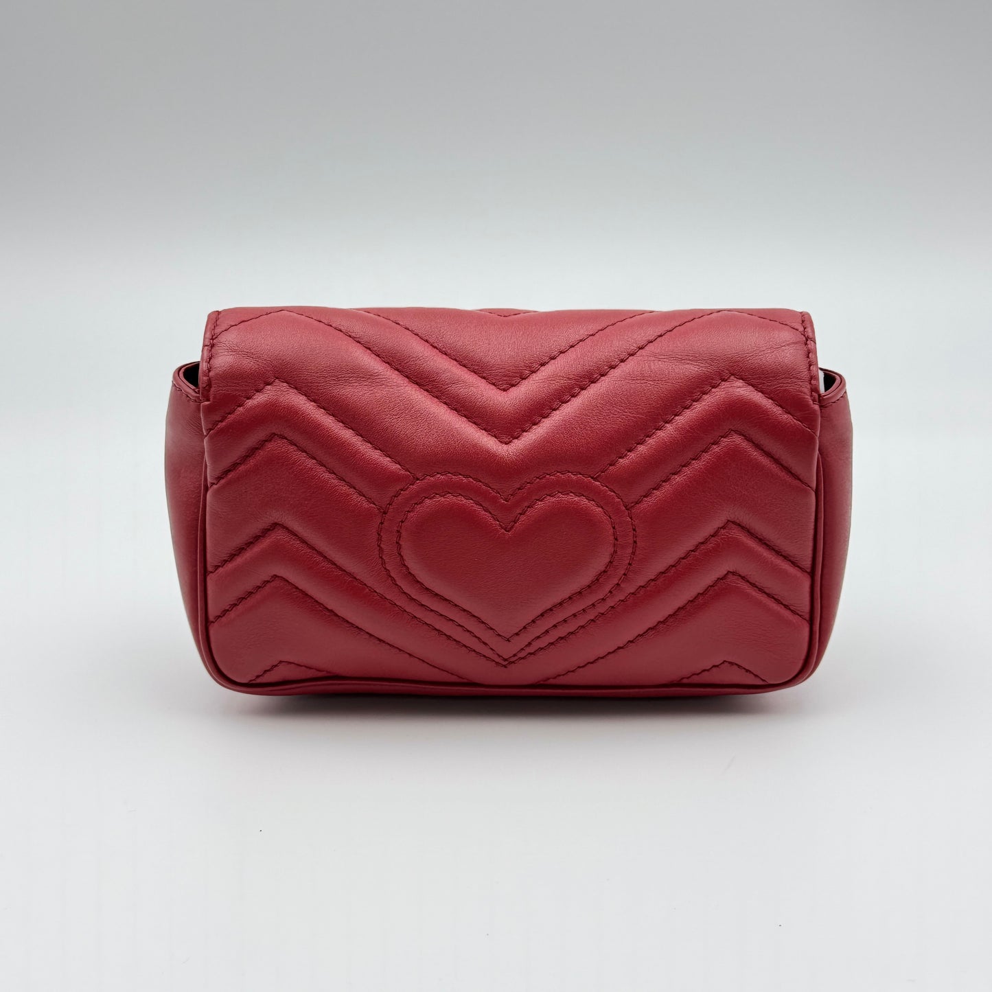 Calfskin Matelasse Super Mini GG Marmont Shoulder Bag Hibiscus Red