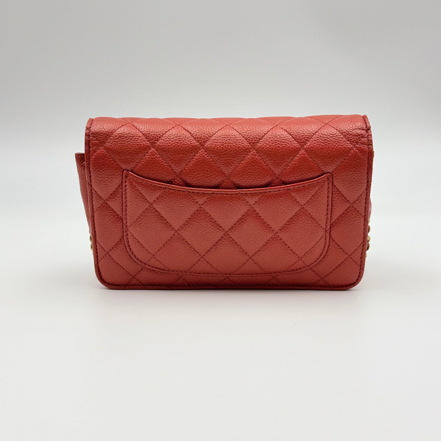 WOC Quilted Caviar Leather Crossbody Wallet Red Orange Tangerine Color