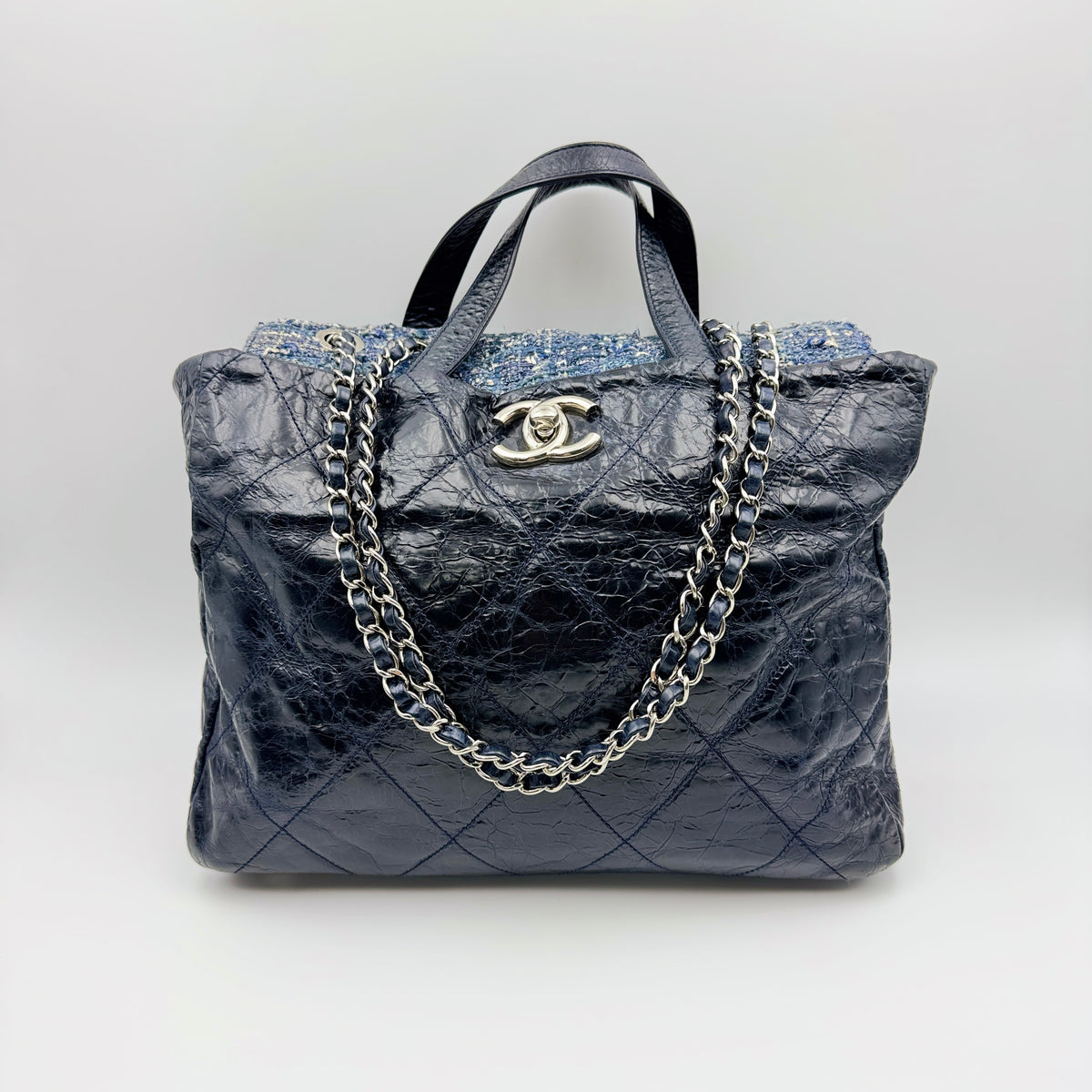 Chanel Portobello Tweed Navy Blue Tote Bag
