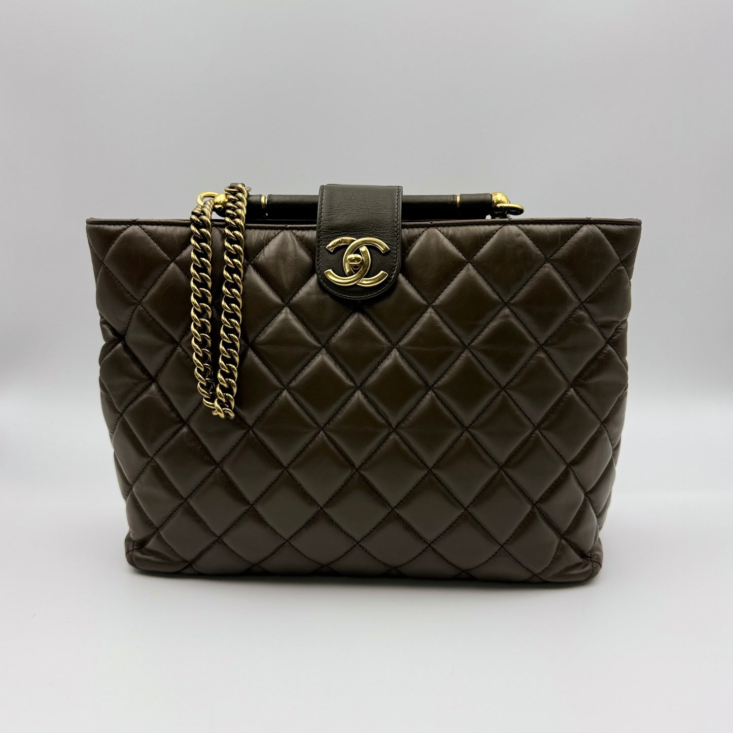 Paris-Rome Gold Bar Tote Brown