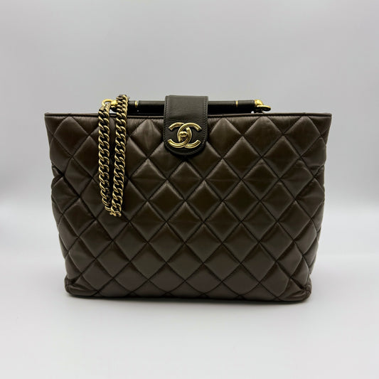 Paris-Rome Gold Bar Tote Brown