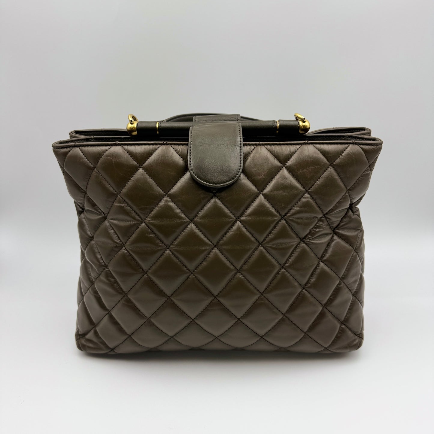 Paris-Rome Gold Bar Tote Brown