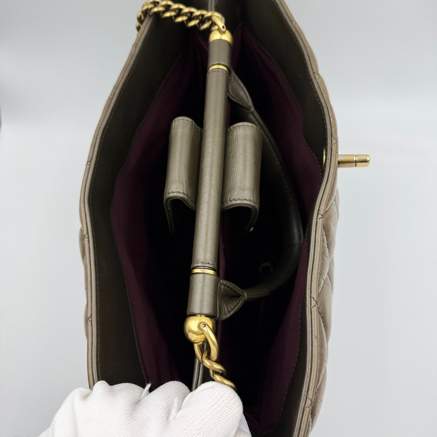 Paris-Rome Gold Bar Tote Brown