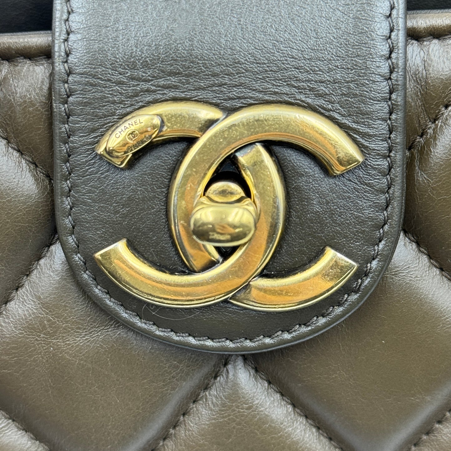 Paris-Rome Gold Bar Tote Brown