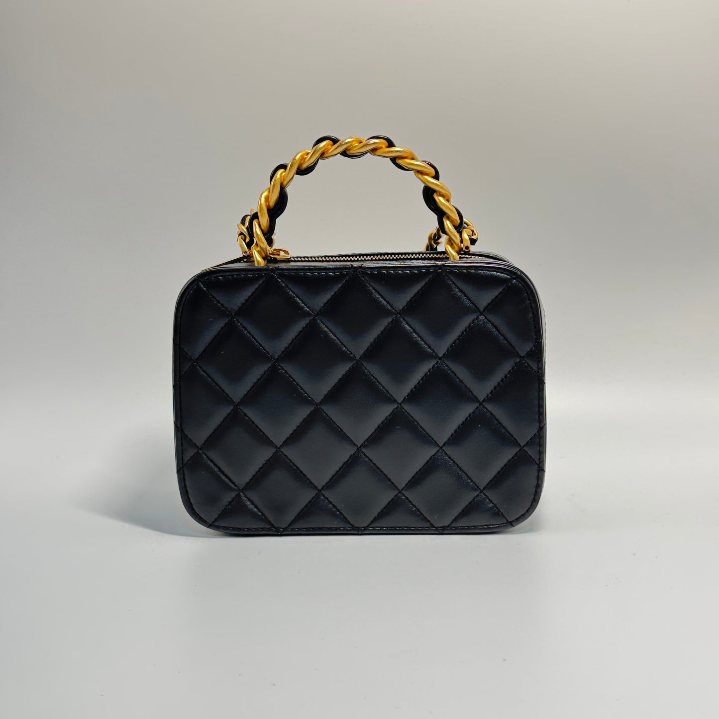 Matelasse Vanity Chain Shoulder Bag in Black Lambskin with Gold Hardware