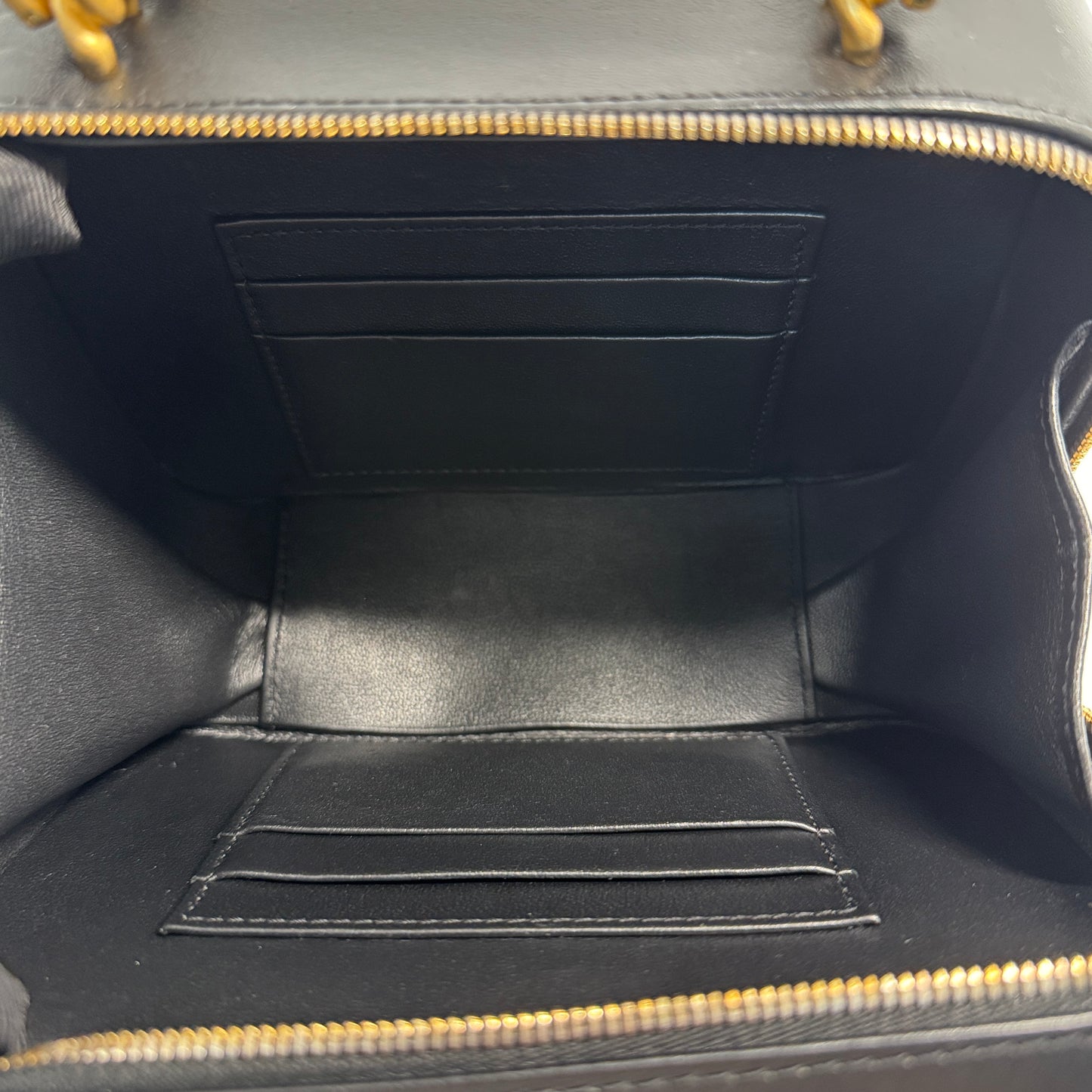 Matelasse Vanity Chain Shoulder Bag in Black Lambskin with Gold Hardware