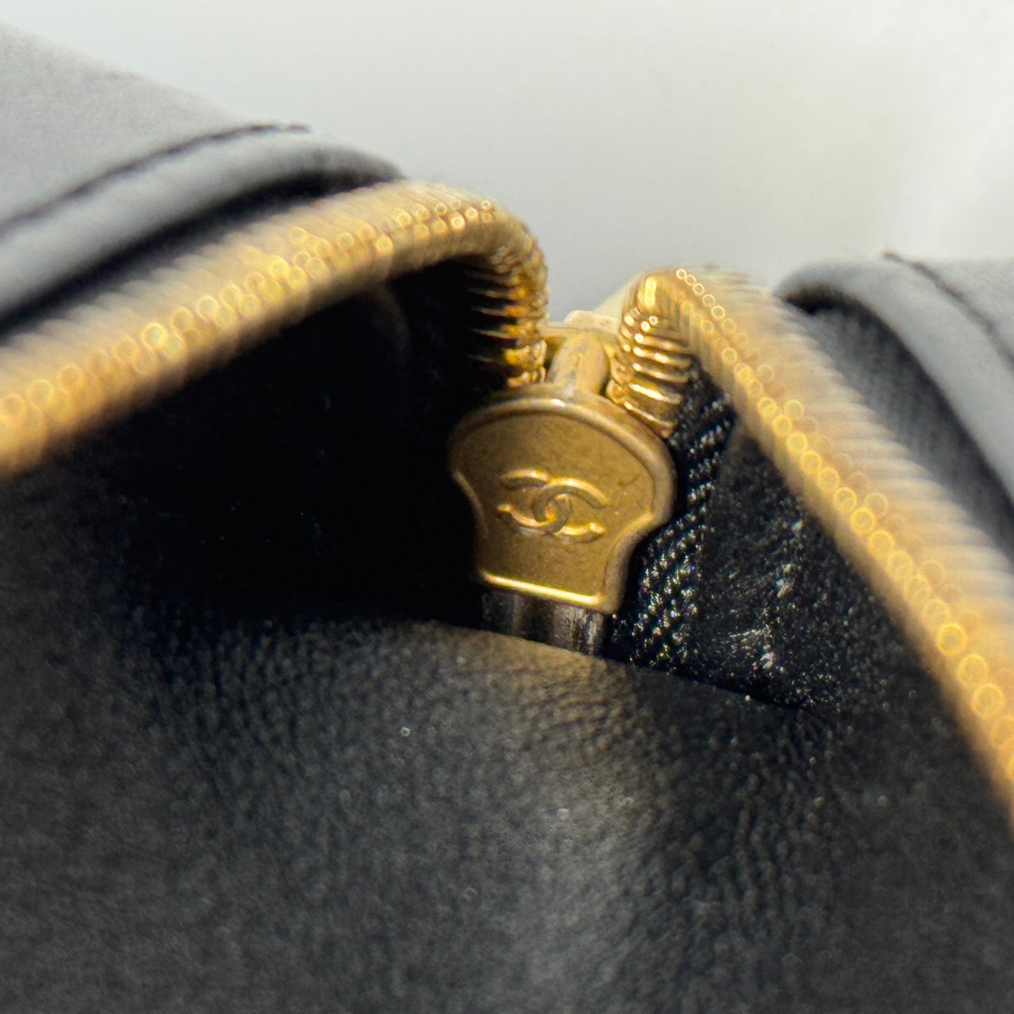 Matelasse Vanity Chain Shoulder Bag in Black Lambskin with Gold Hardware