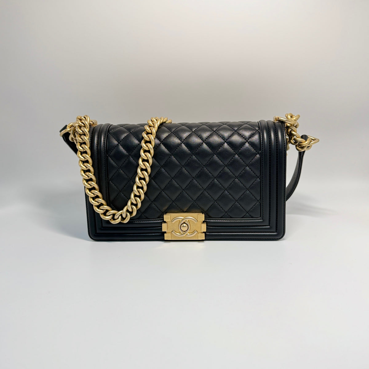 Chanel Lambskin Quilted Old Medium Boy Flap Black