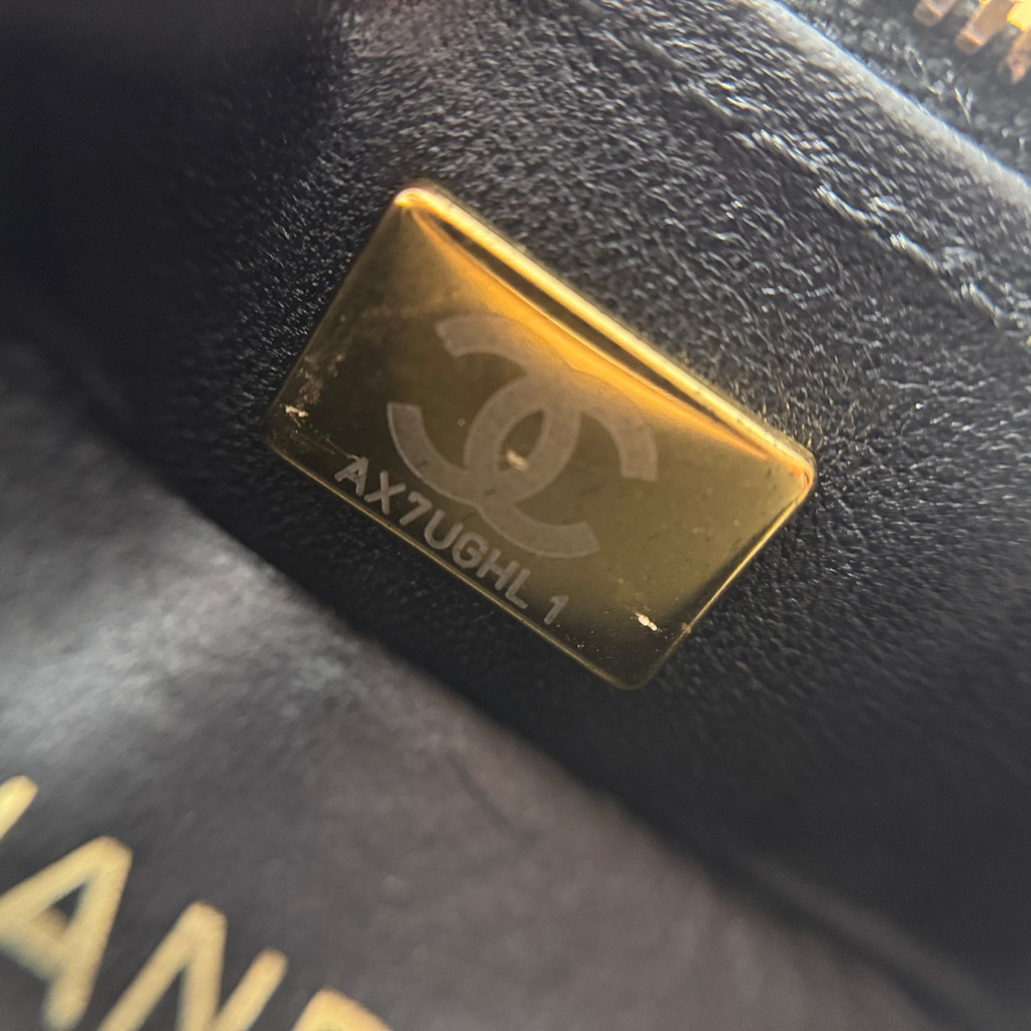 Matelasse Vanity Chain Shoulder Bag in Black Lambskin with Gold Hardware