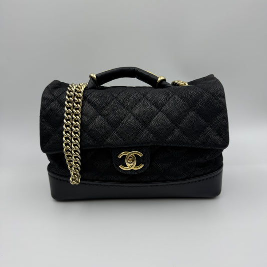 Medium Globe Trotter Flap Bag Black Tote