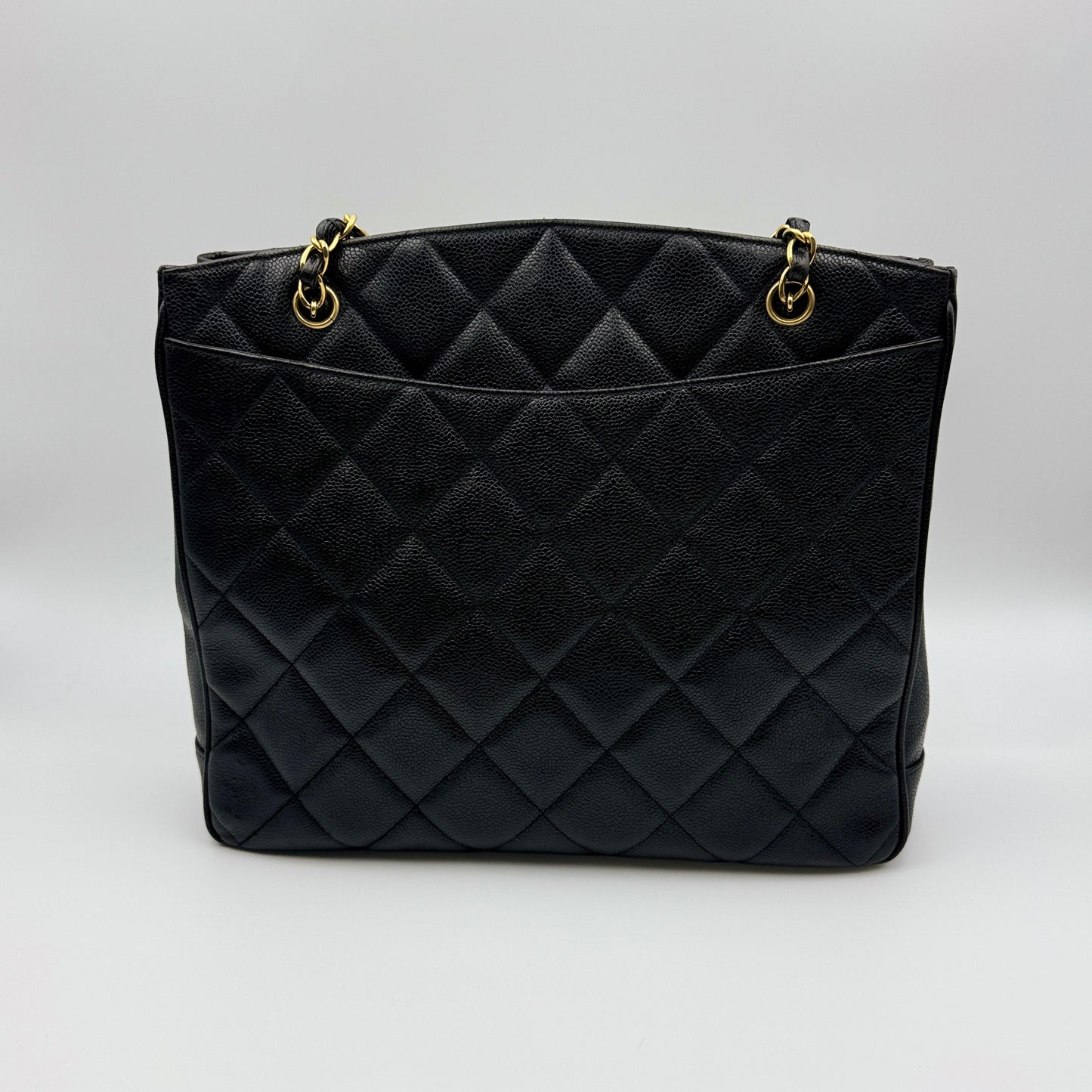 Vintage CC Lock Pocket Chain Tote Quilted Caviar Large