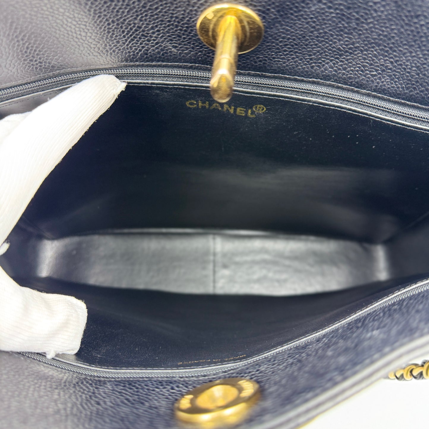 Vintage CC Lock Pocket Chain Tote Quilted Caviar Large