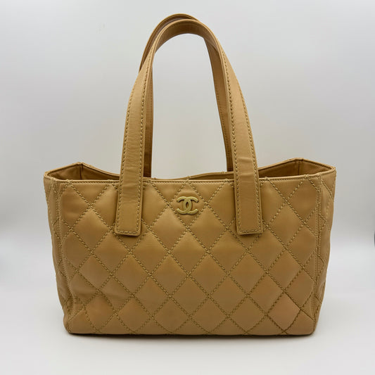Chanel Wild Stitch leather tote beige