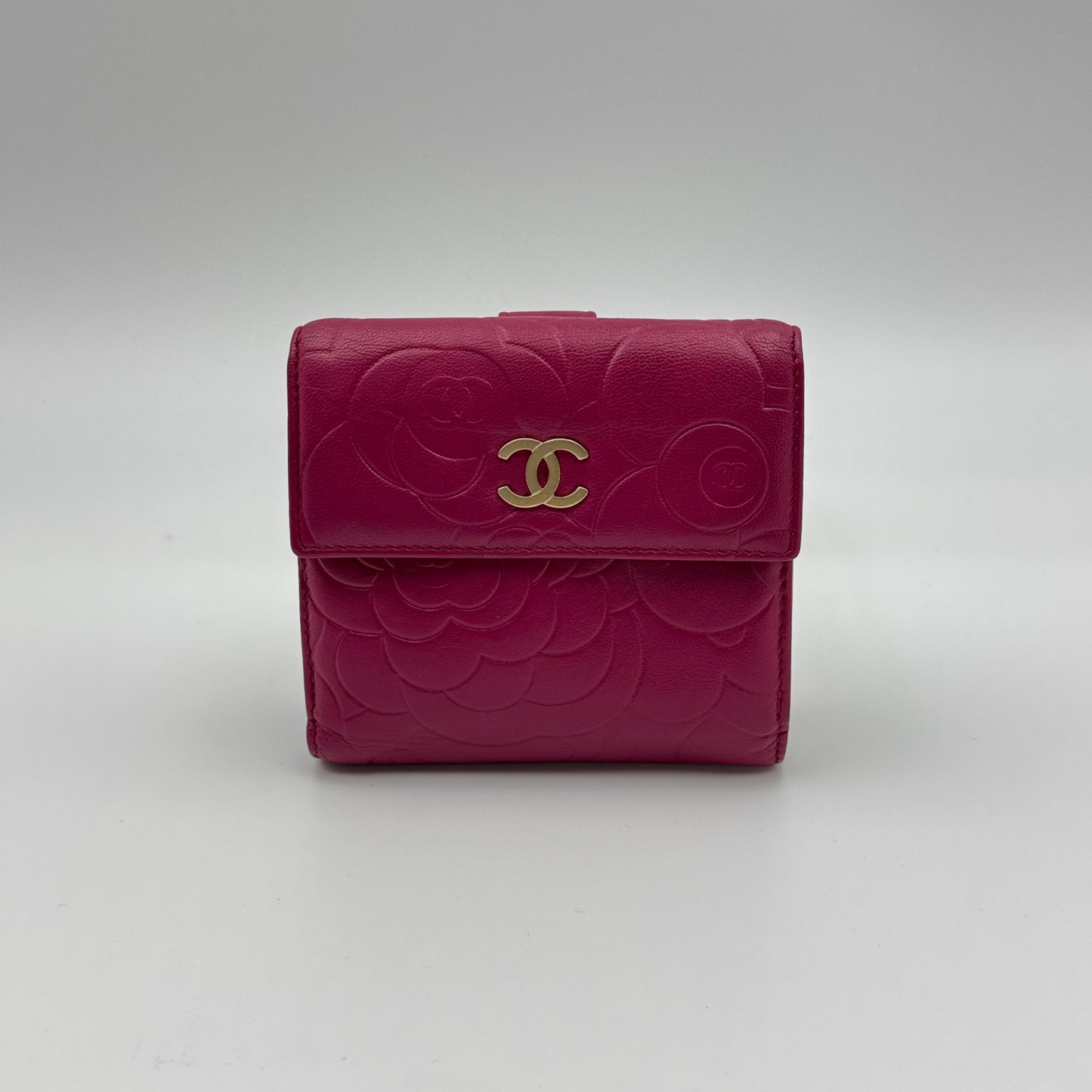 Leather Camellia Embossed French Wallet