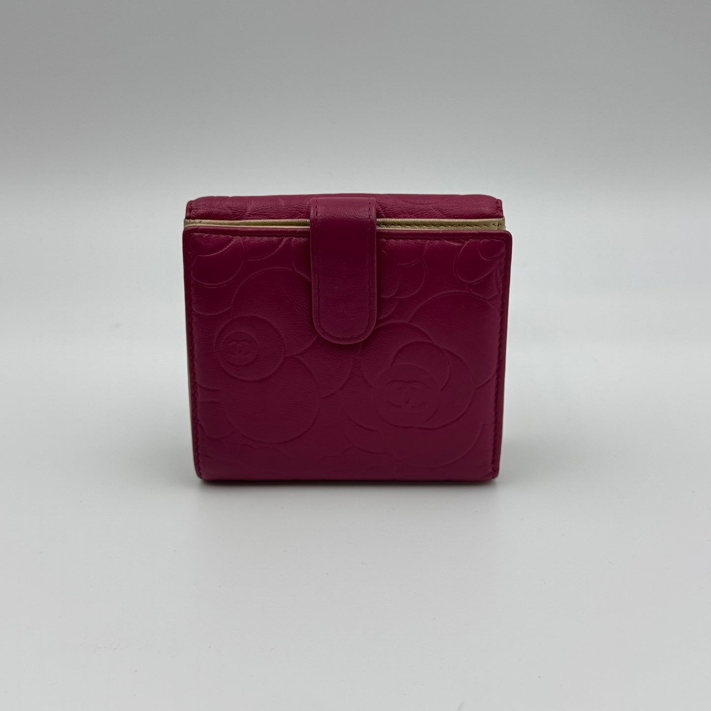 Leather Camellia Embossed French Wallet