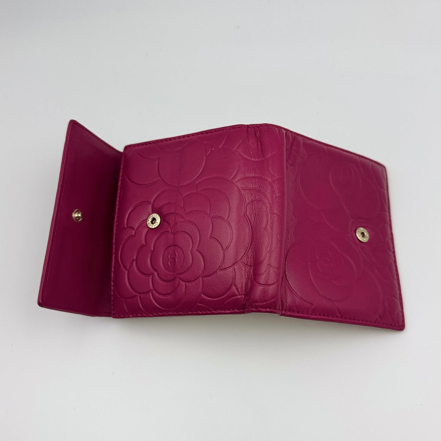 Leather Camellia Embossed French Wallet