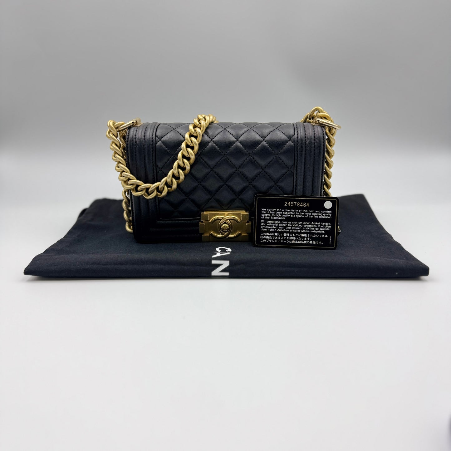 Black Lambskin Quilted Boy Bag Small Aged Gold Hardware