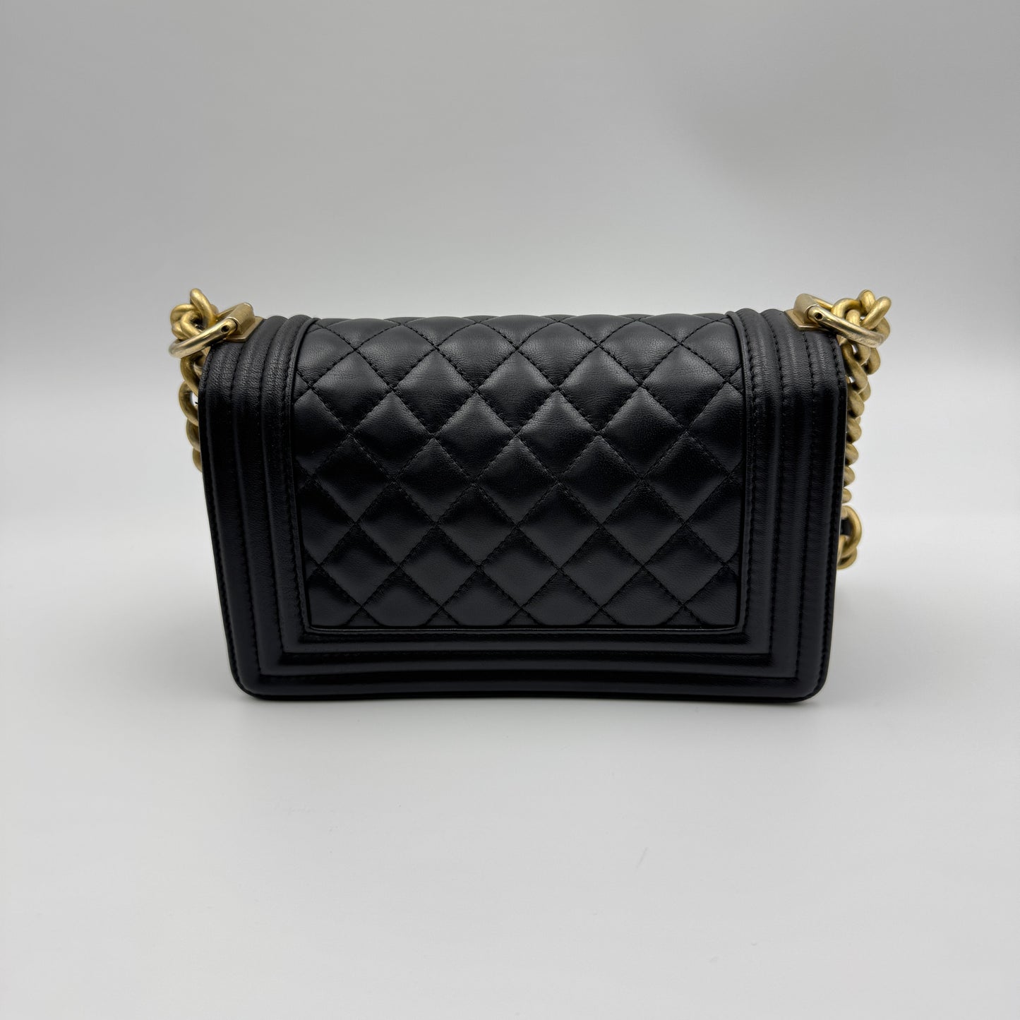 Black Lambskin Quilted Boy Bag Small Aged Gold Hardware