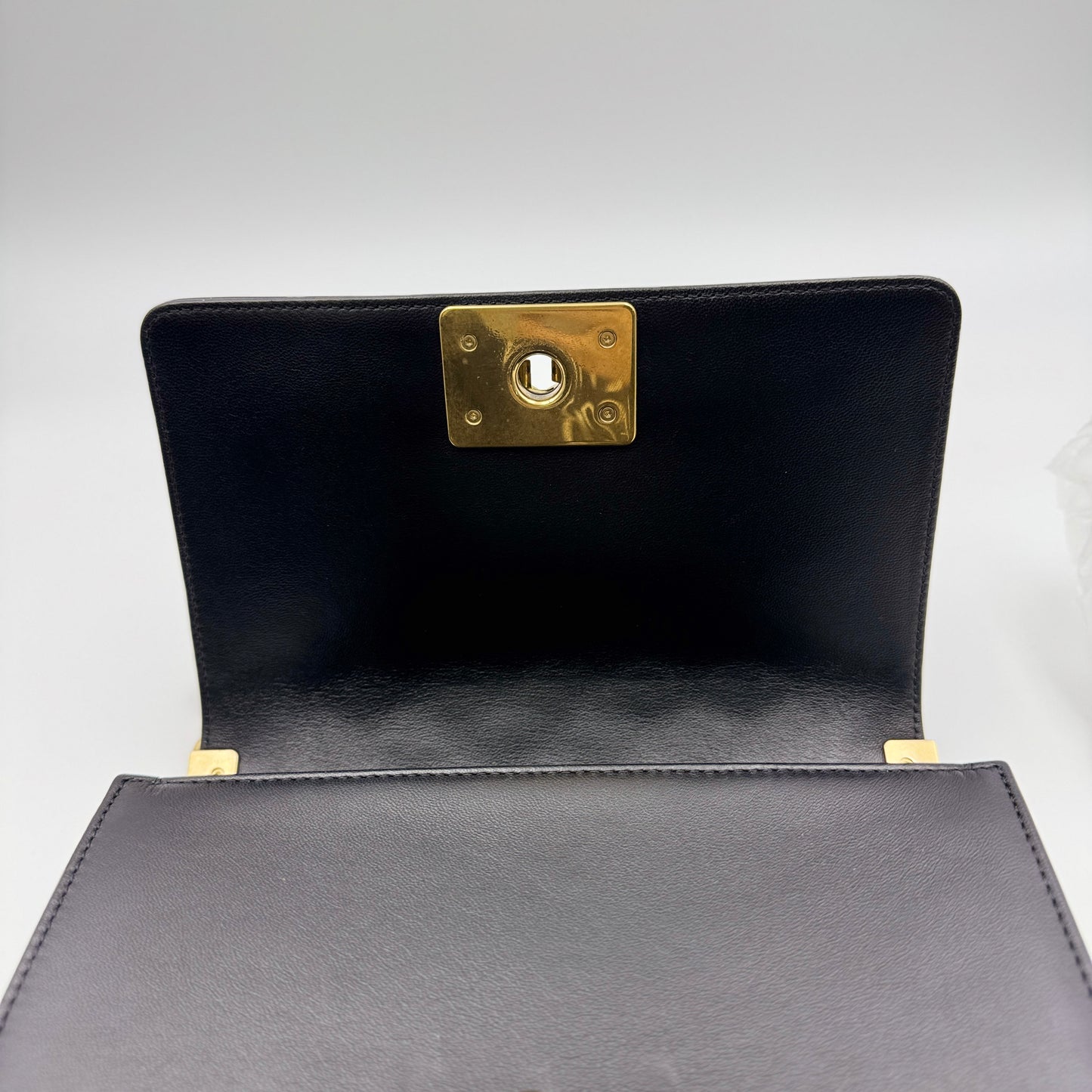 Black Lambskin Quilted Boy Bag Small Aged Gold Hardware