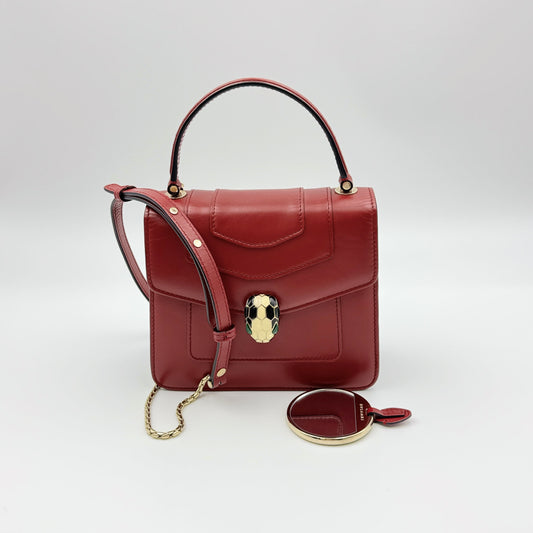 Bvlgari Serpenti Forever Small Leather Top Handle Crossbody Bag Burgundy