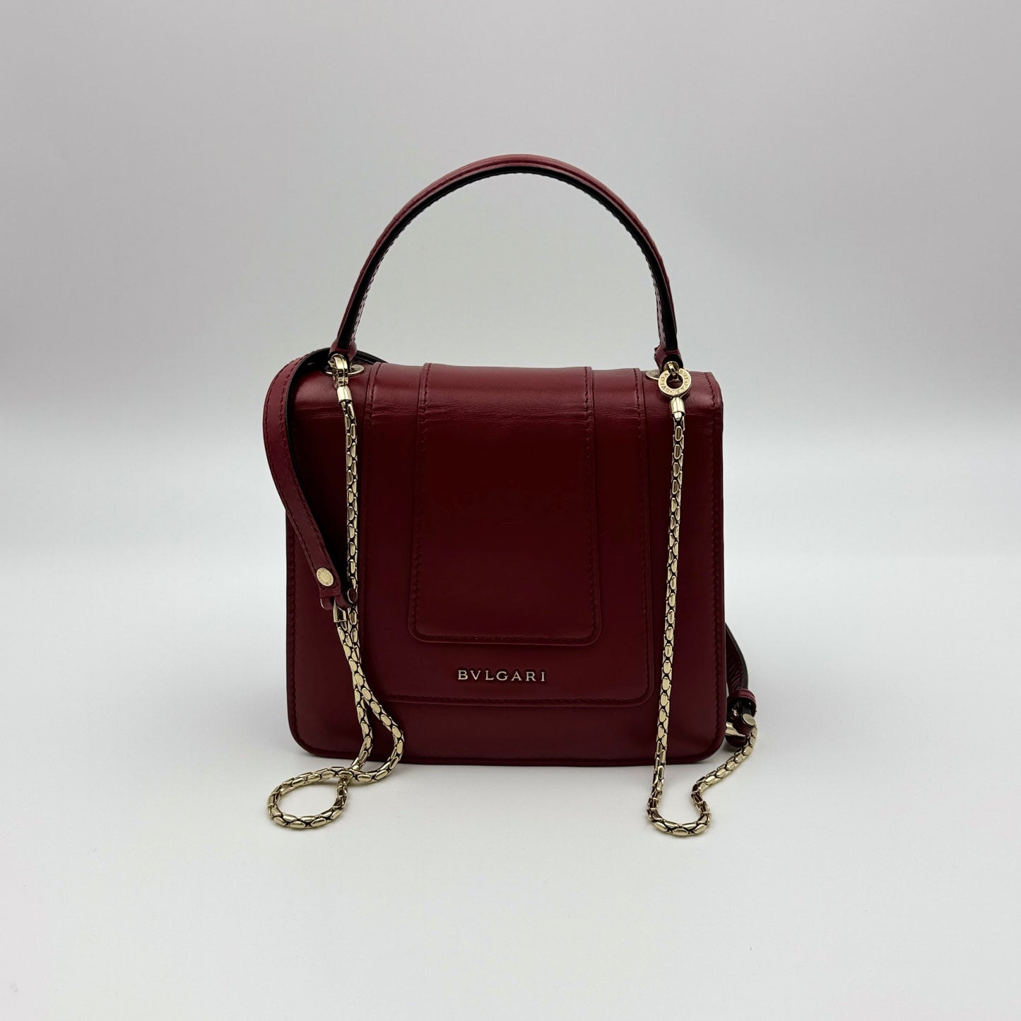 Bvlgari Serpenti Forever Small Leather Top Handle Crossbody Bag Burgundy