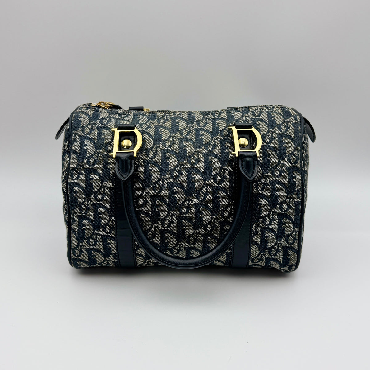 Dior Navy Blue Oblique Canvas and Leather Small Trotter Boston Bag — view 2 of 8 Navy Blue Oblique Canvas and Leather Small Trotter Boston Bag, view 2 of 8