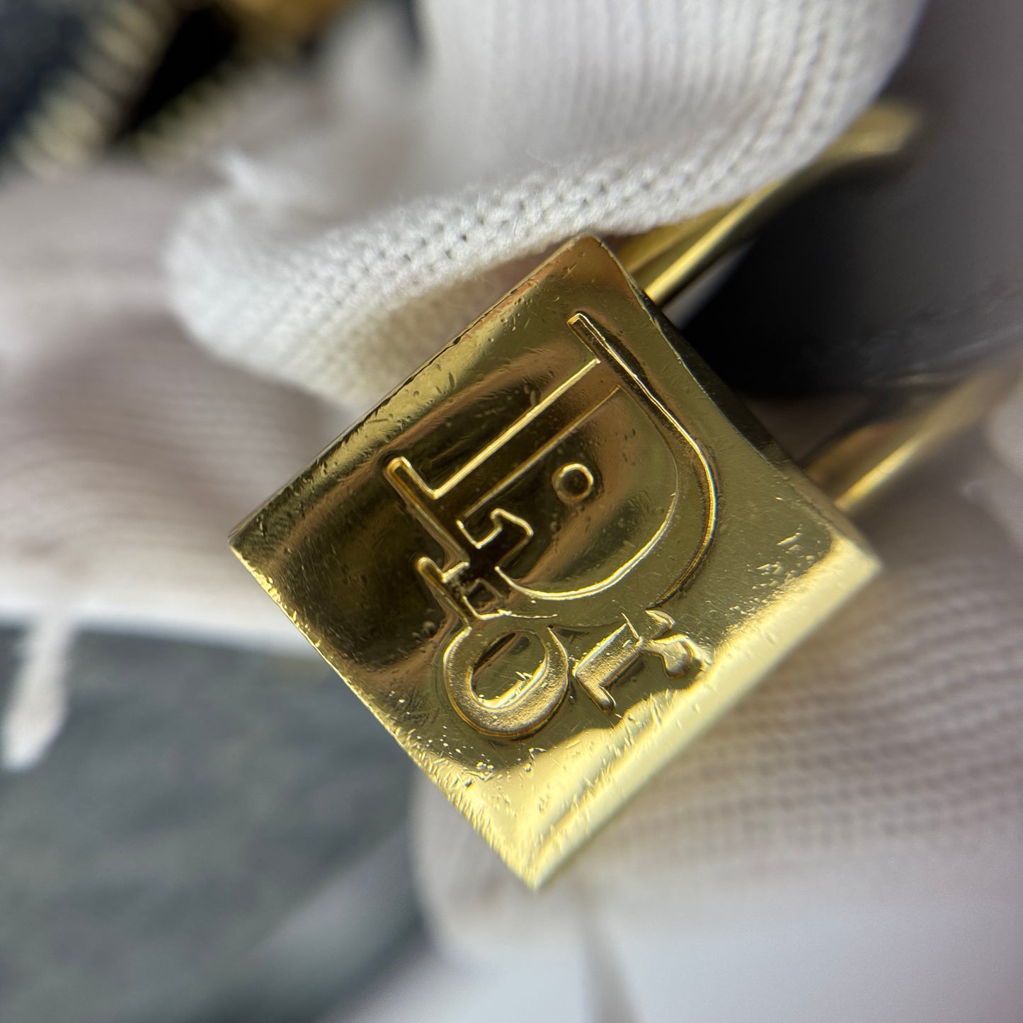 Navy Blue Oblique Canvas and Leather Small Trotter Boston Bag