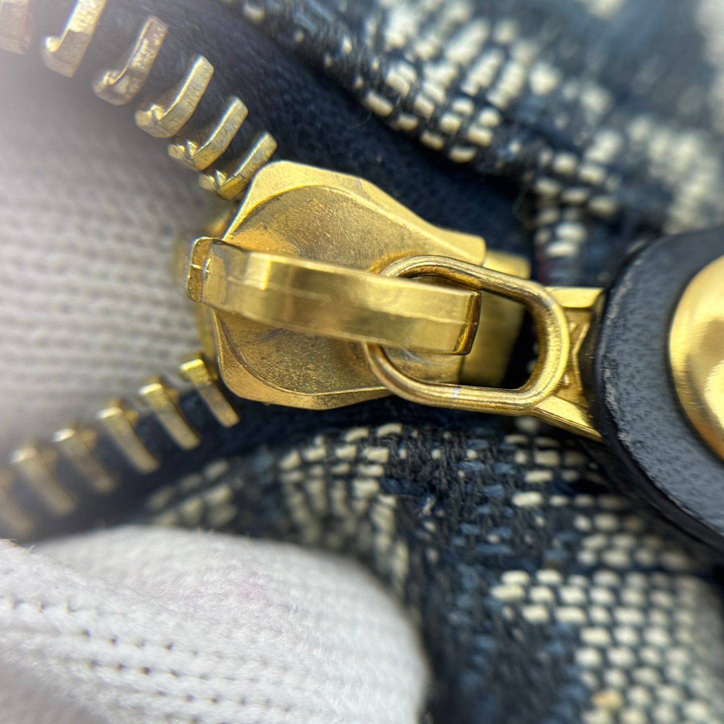 Navy Blue Oblique Canvas and Leather Small Trotter Boston Bag