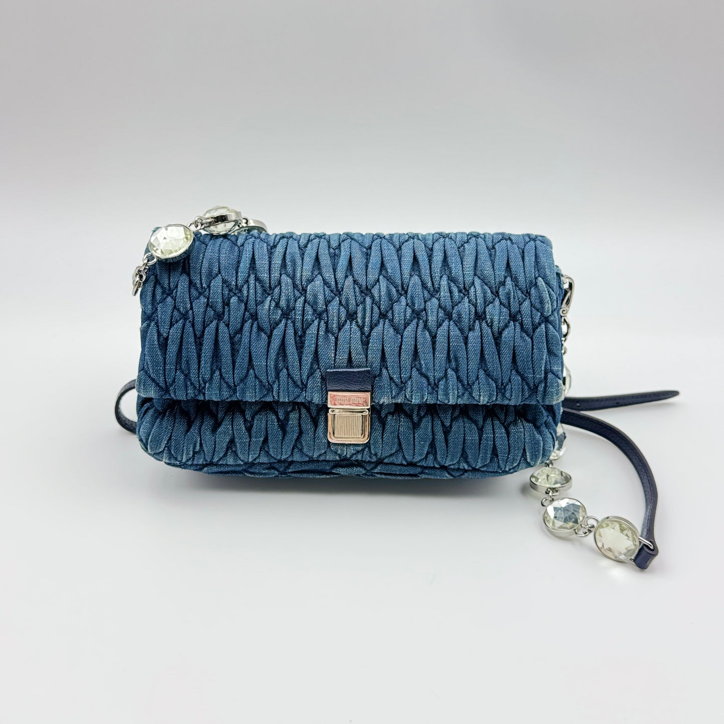 Denim Crystal Embellished Shoulder Bag
