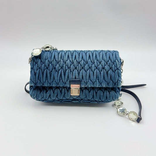 Denim Crystal Embellished Shoulder Bag