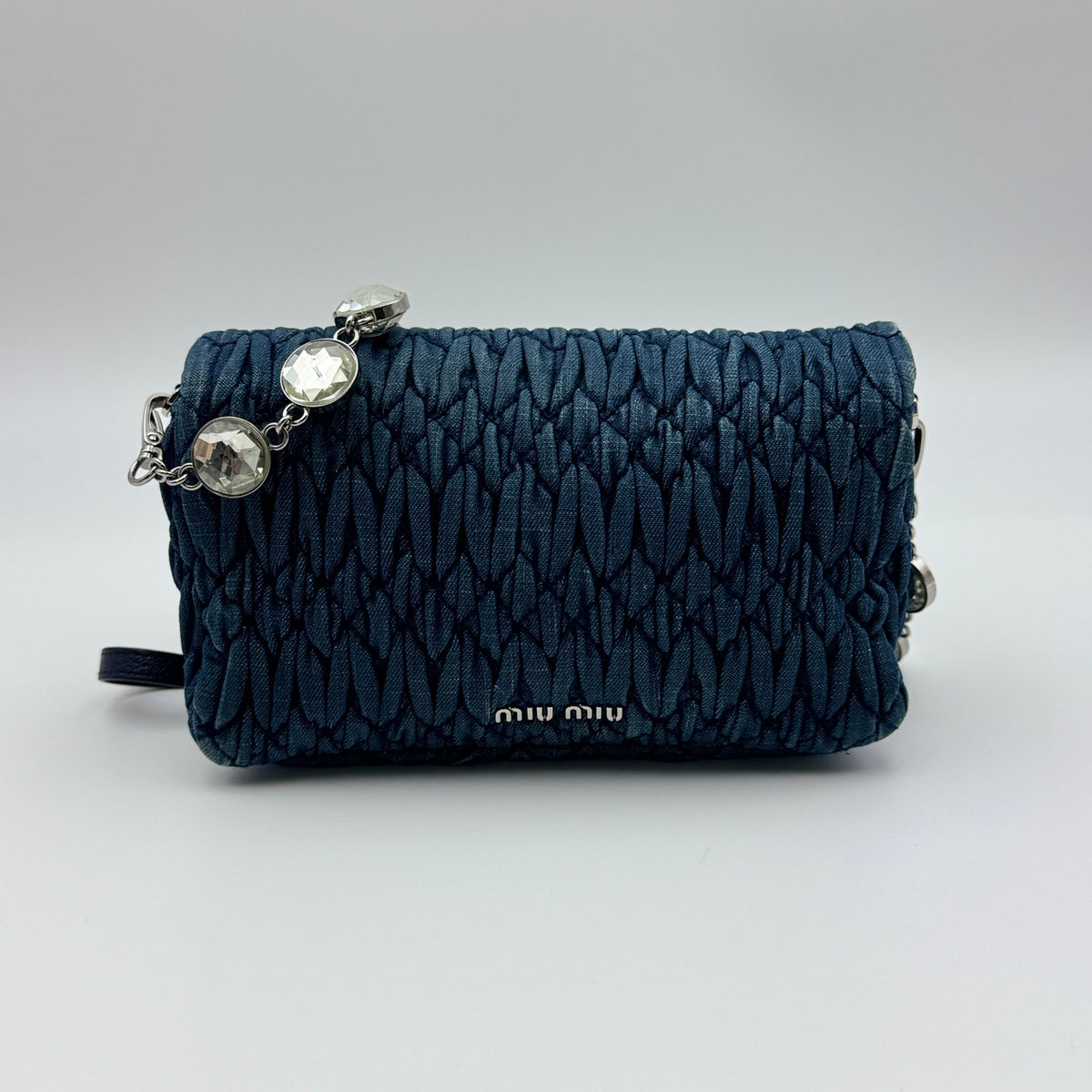 Miu Miu Denim Crystal Embellished Shoulder Bag — view 2 of 9 Denim Crystal Embellished Shoulder Bag, view 2 of 9