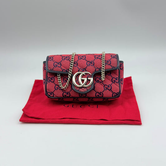Monogram Multicolor Matelasse Diagonal Super Mini GG Marmont Shoulder Bag Red Blue
