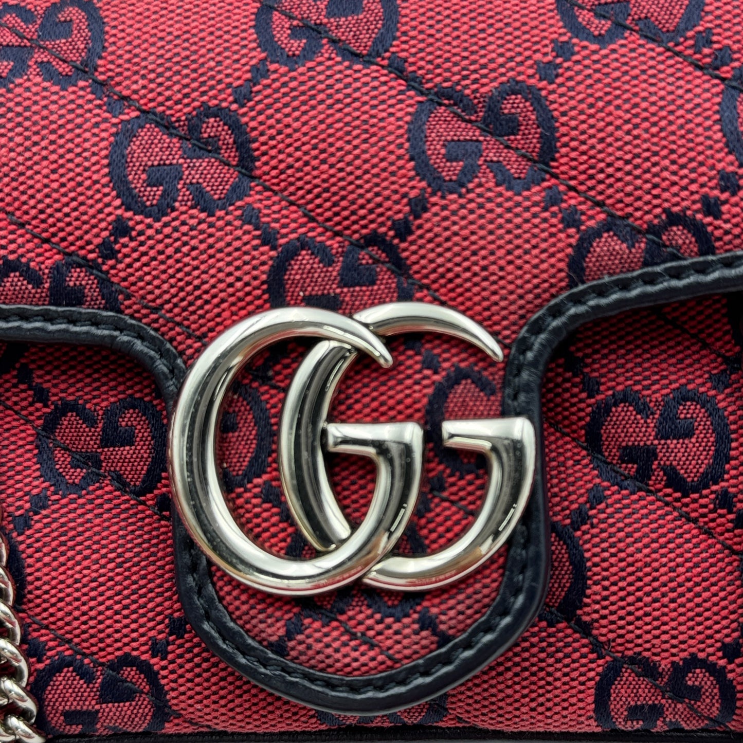 Monogram Multicolor Matelasse Diagonal Super Mini GG Marmont Shoulder Bag Red Blue