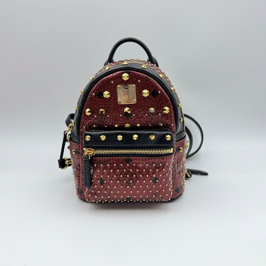 Burgundy/Black Leather X Mini Studded Strak-Bebe Boo Backpack