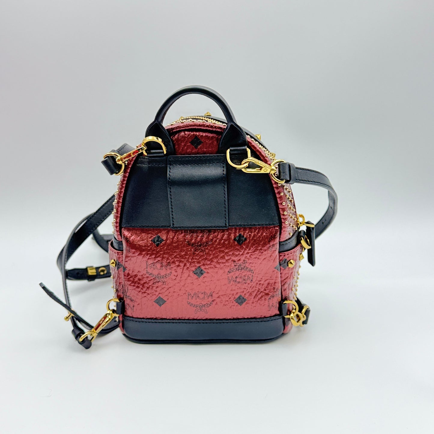 Burgundy/Black Leather X Mini Studded Strak-Bebe Boo Backpack