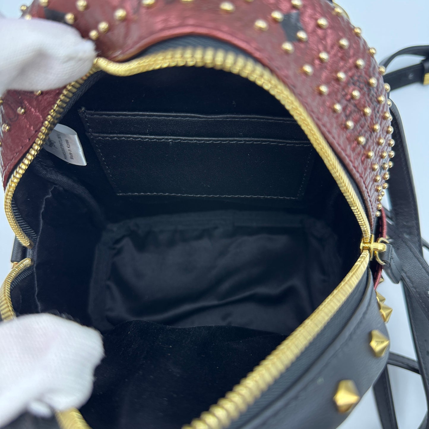 Burgundy/Black Leather X Mini Studded Strak-Bebe Boo Backpack