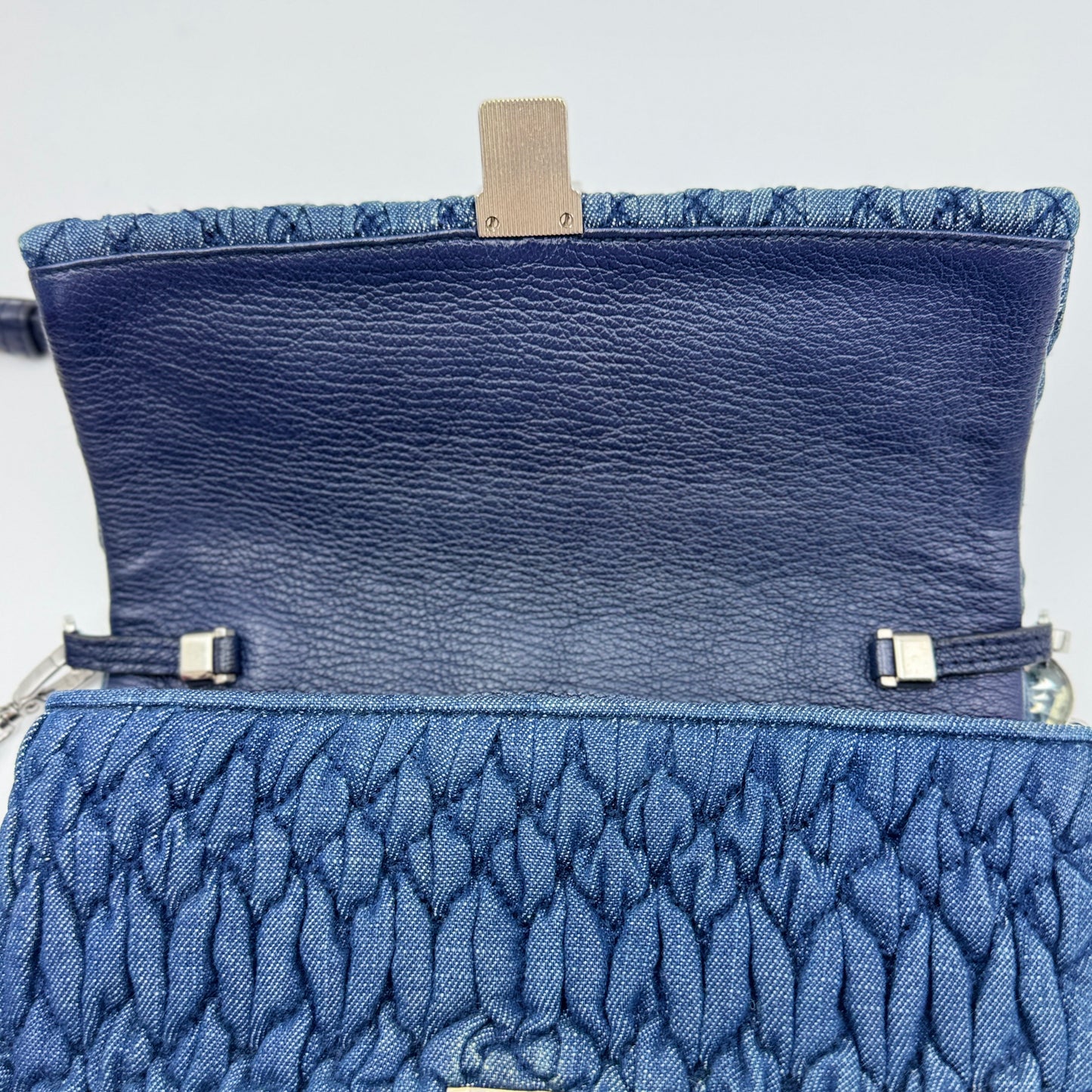 Denim Crystal Embellished Shoulder Bag