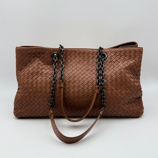 Intrecciato Chain Tote Brown