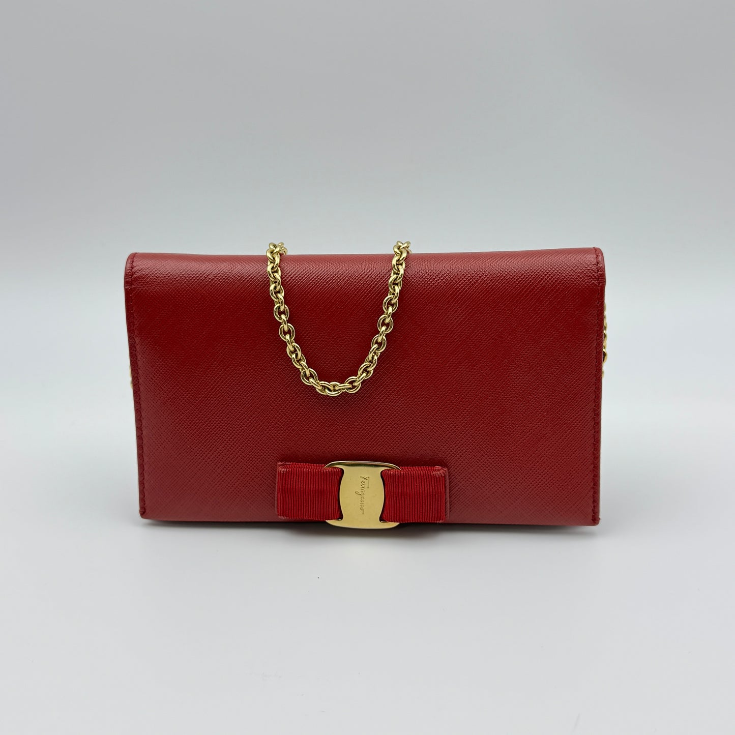 Red Leather clutch Wallet on Chain